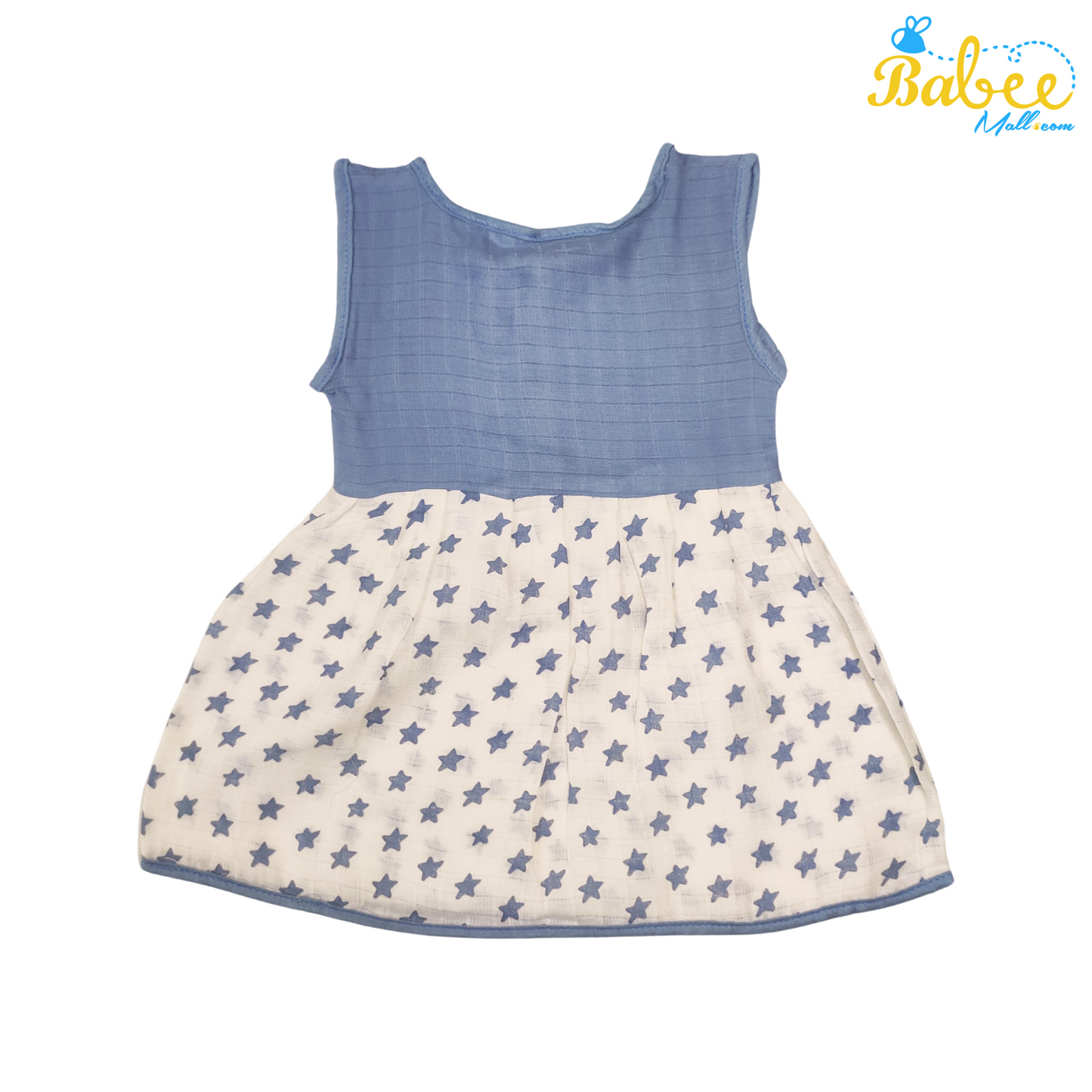 Baby Muslin Frock with Printed Delight 0-12 Months (Blue Start)