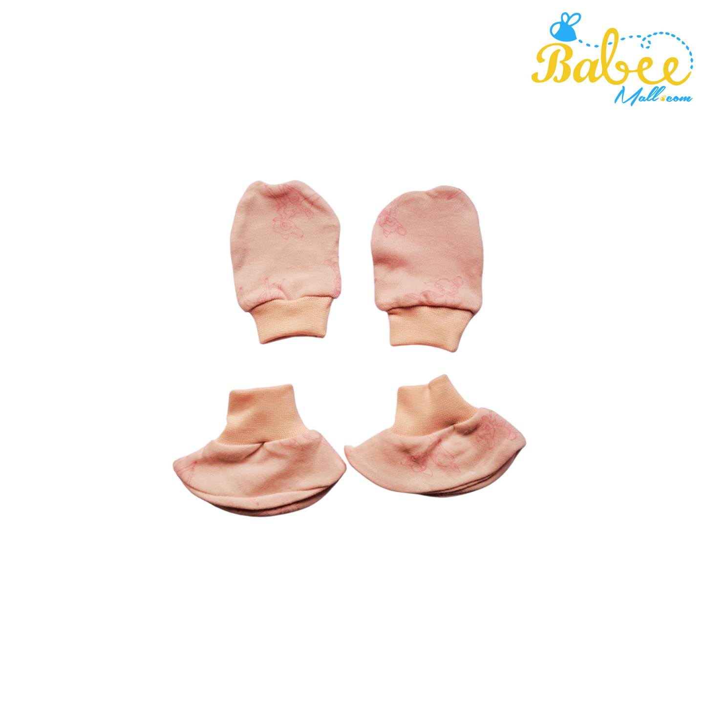 Baby Mitten, Booties, and Cap Set (Baby Pink)