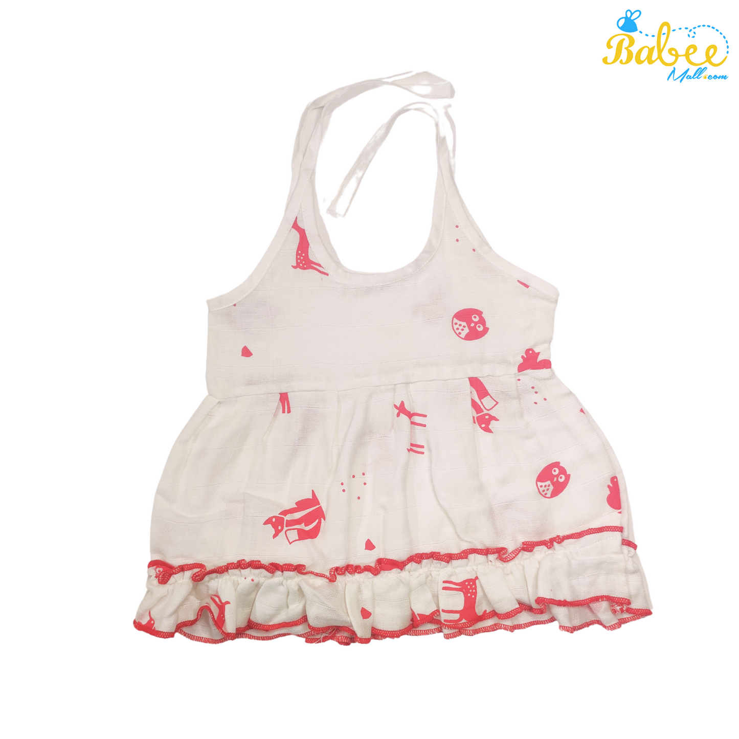 Premium Muslin Frock Jhabla Animal Red (Knot Type)