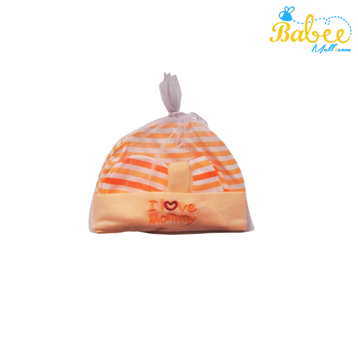 Baby Mitten, Booties, and Cap Set (Orange Strip)
