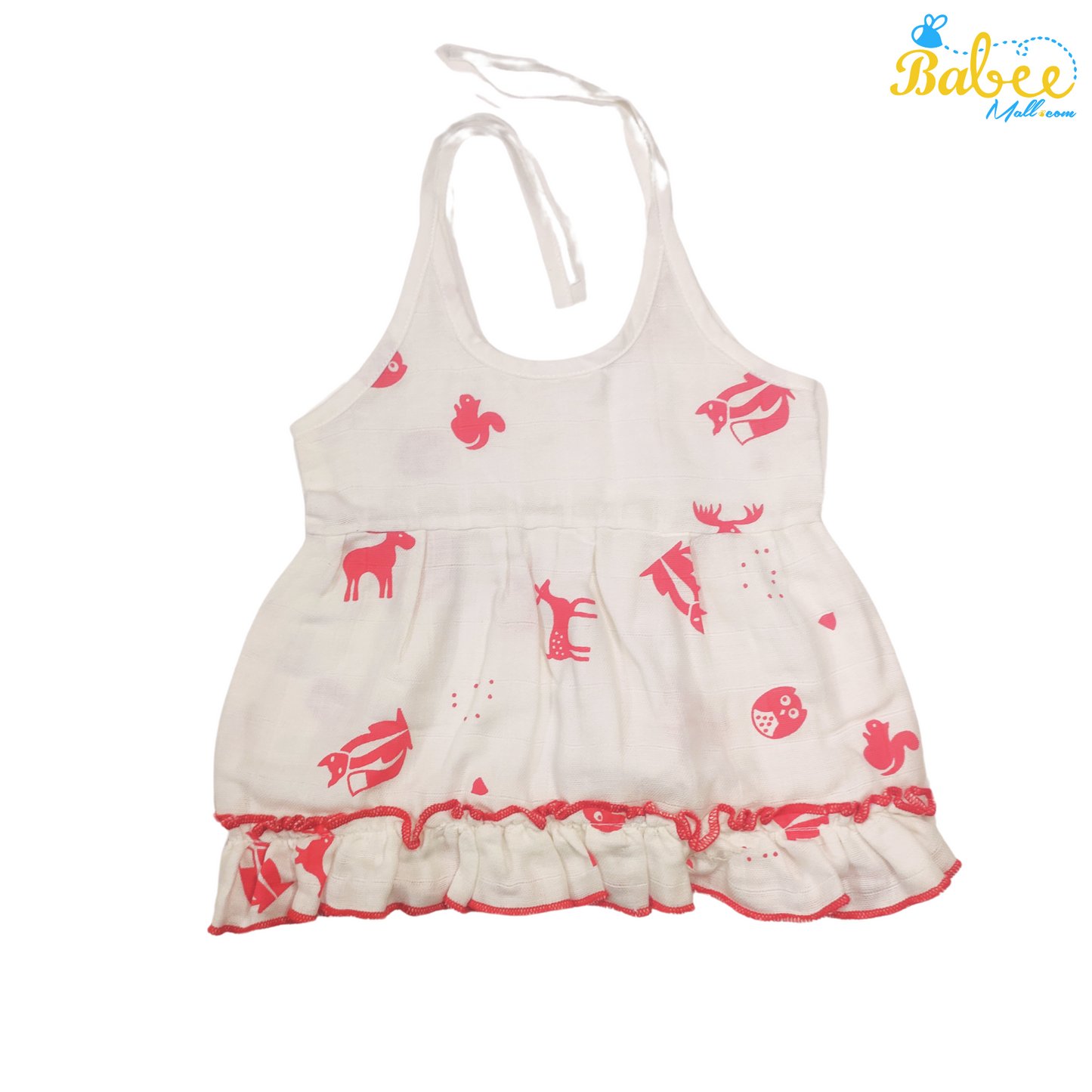 Premium Muslin Frock Jhabla Animal Red (Knot Type)