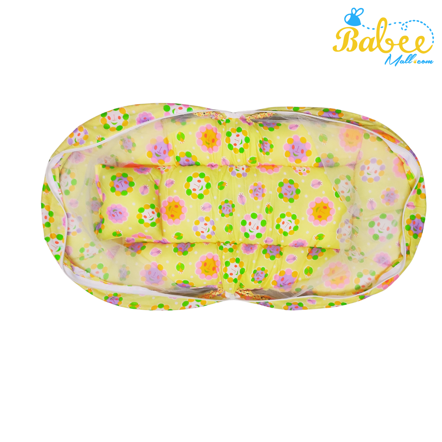 Baby Sleeping Bed with Mosquito Net (Yellow Flowers)
