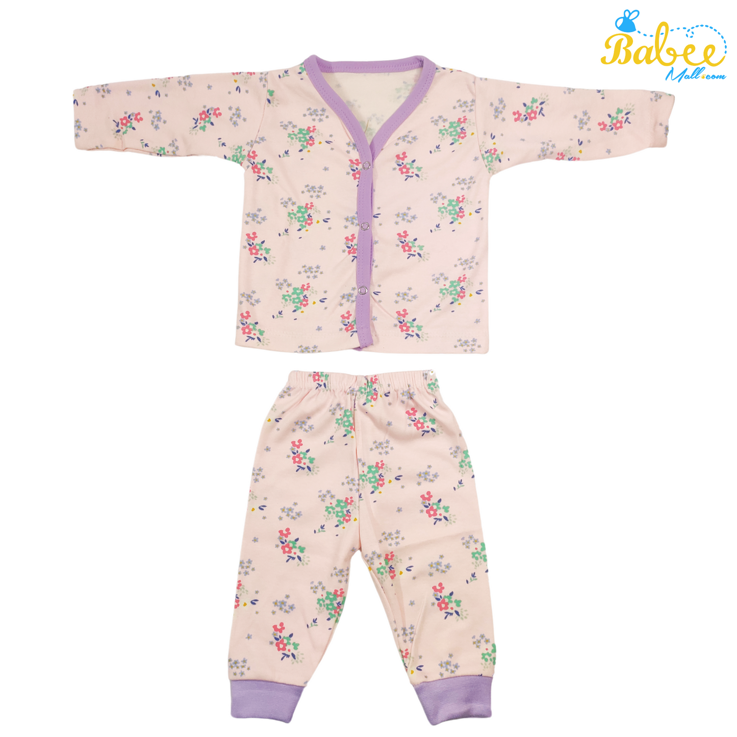 Cozy Newborn Baby Cotton Pajama Set Purple Flowers