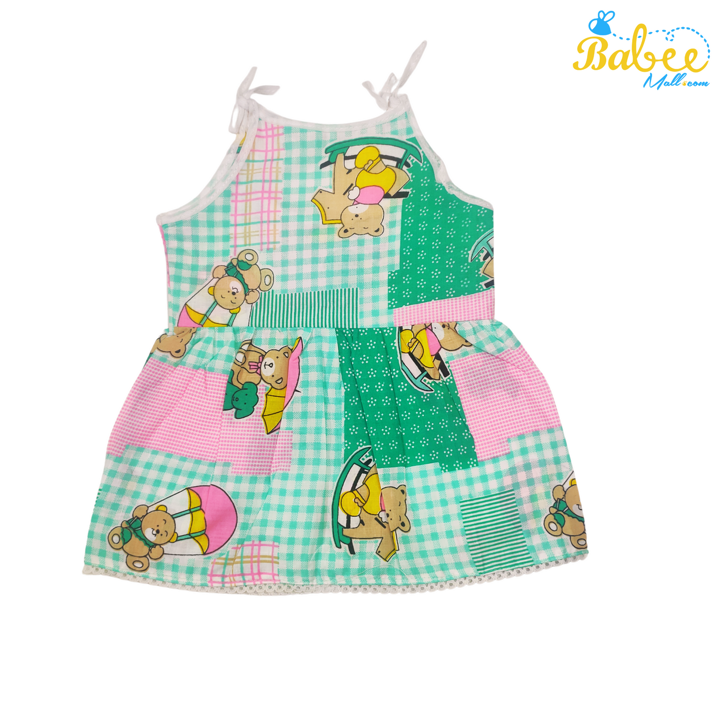 Newborn Cotton Knotted Frock (0-6 months) Teddy Green