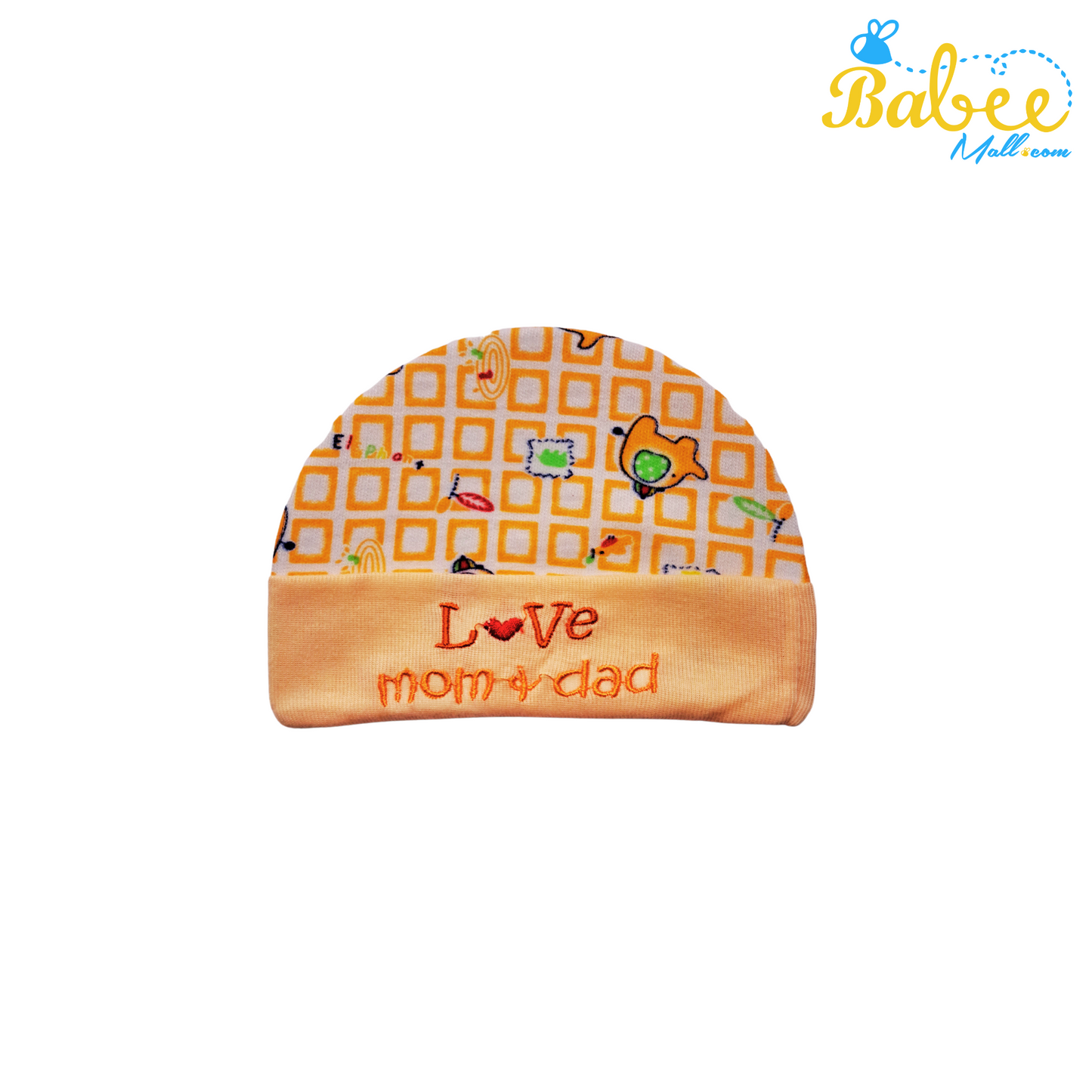 Baby Mitten, Booties, and Cap Set  (Orange Cube)