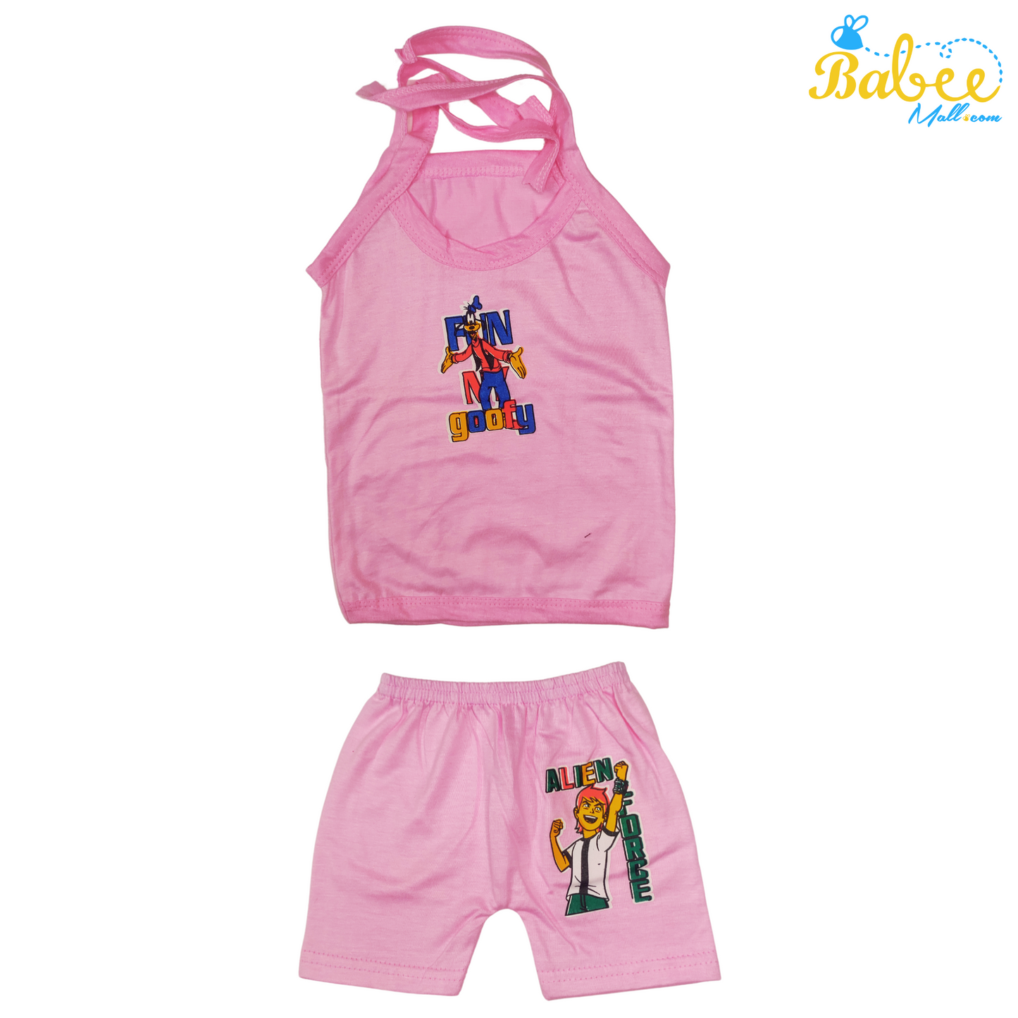 Organic Cotton Newborn KnotJhablas Top and Shorts Set (0-9 Months) (Unisex) Baby Pink Goofy