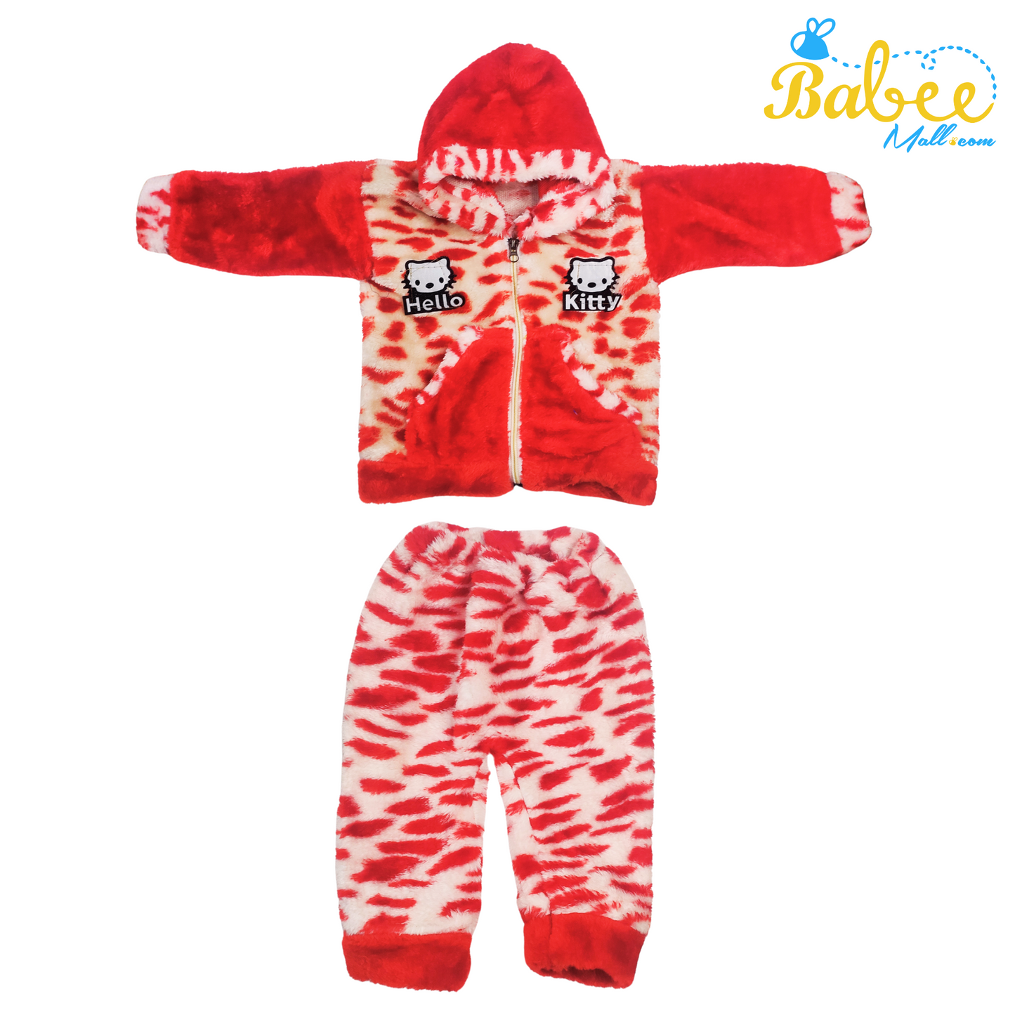 Hooded Winter Night Suit with Faux Fur Red Tiger
