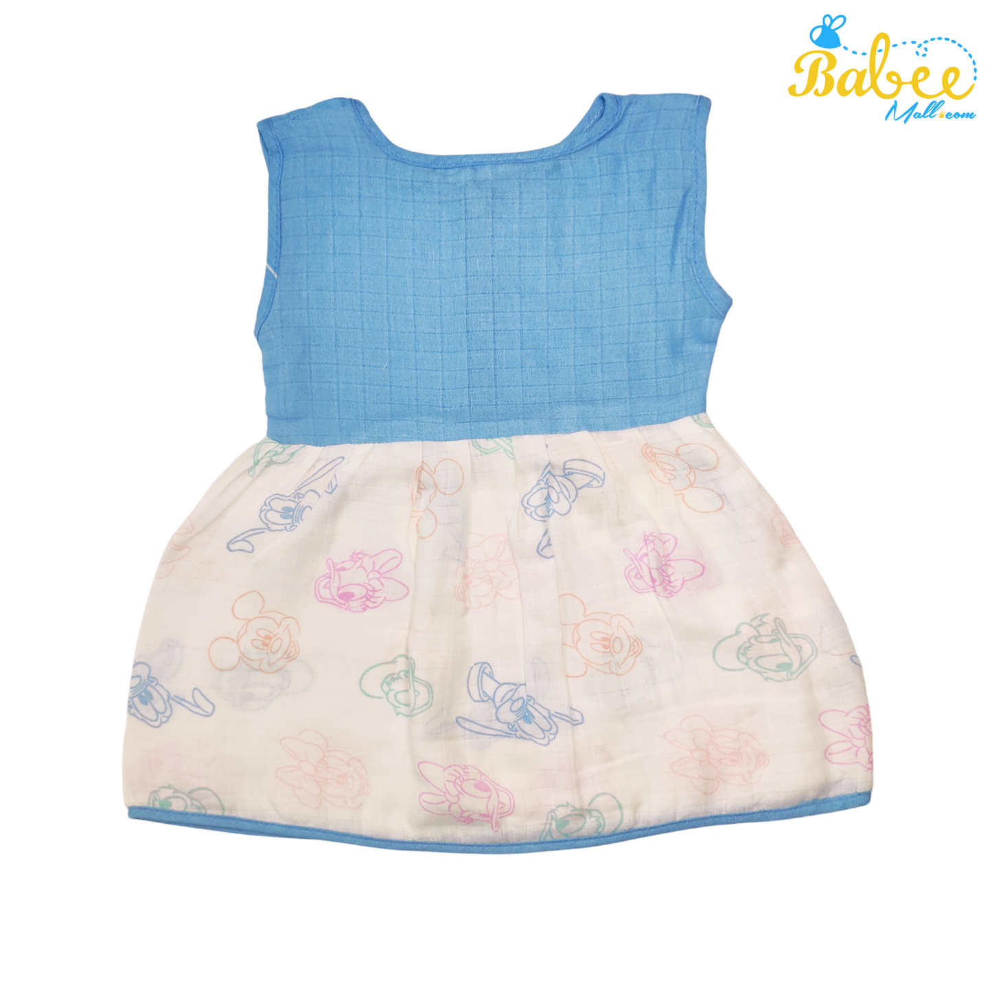 Baby Muslin Frock with Printed Delight 0-12 Months (Blue)