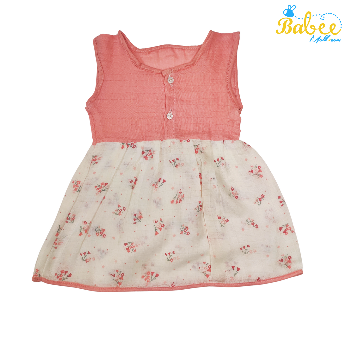 Baby Muslin Frock with Printed Delight 0-12 Months (Rose)