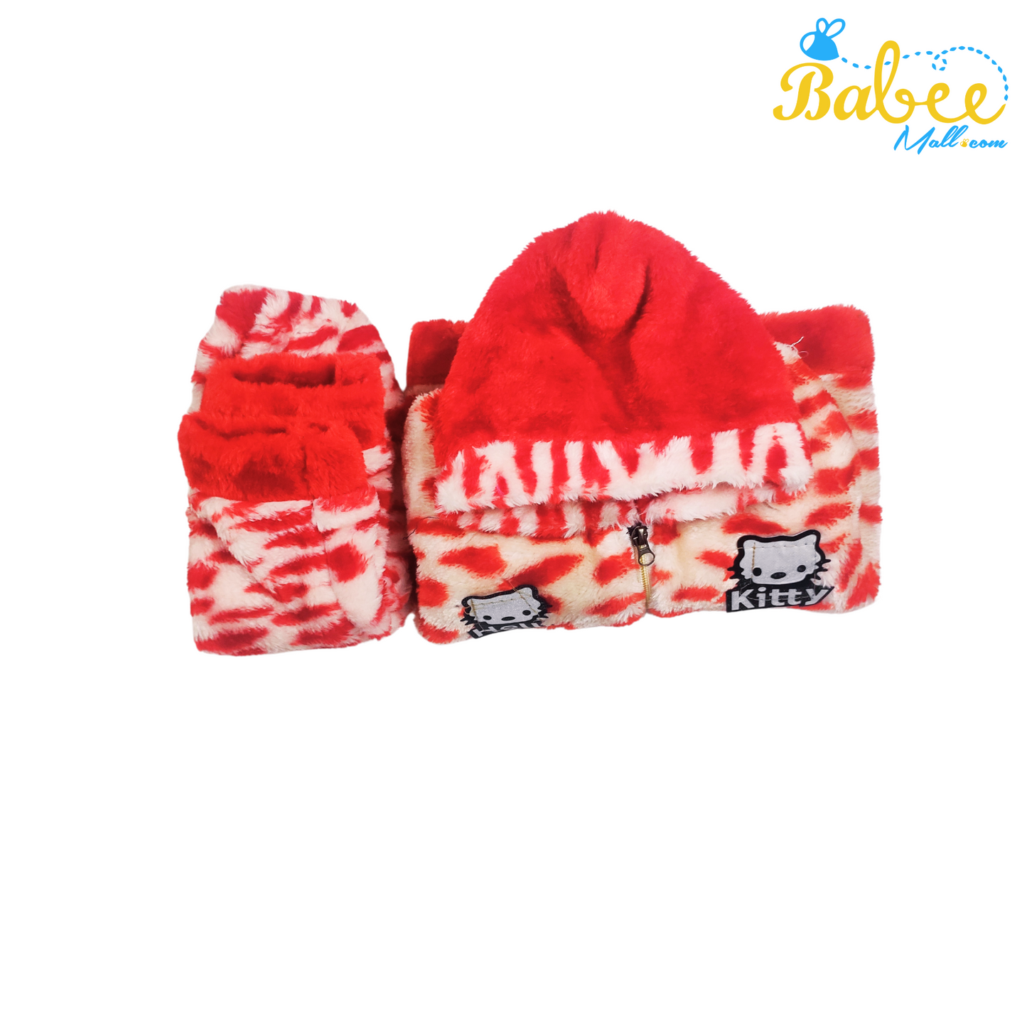 Hooded Winter Night Suit with Faux Fur Red Tiger