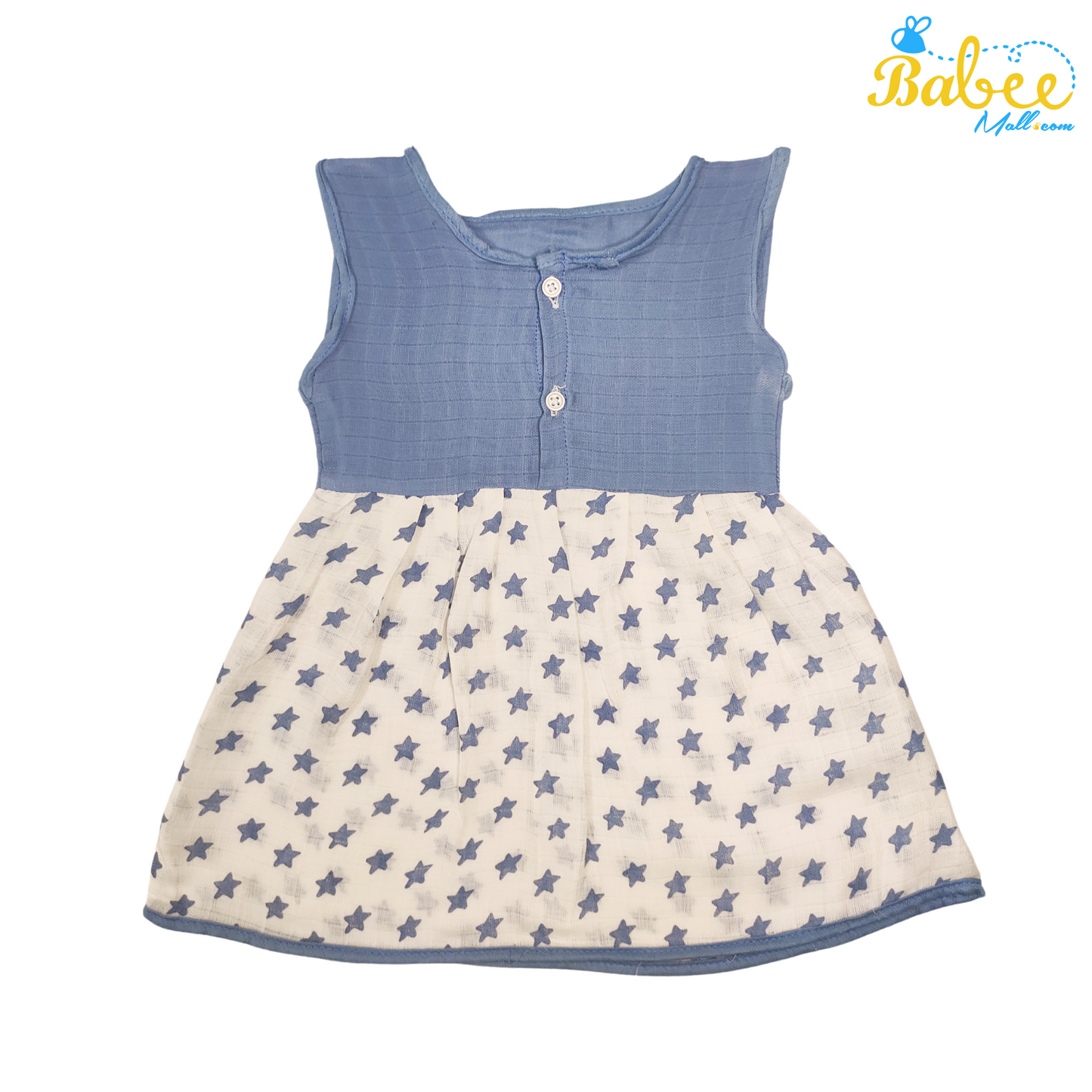 Baby Muslin Frock with Printed Delight 0-12 Months (Blue Start)