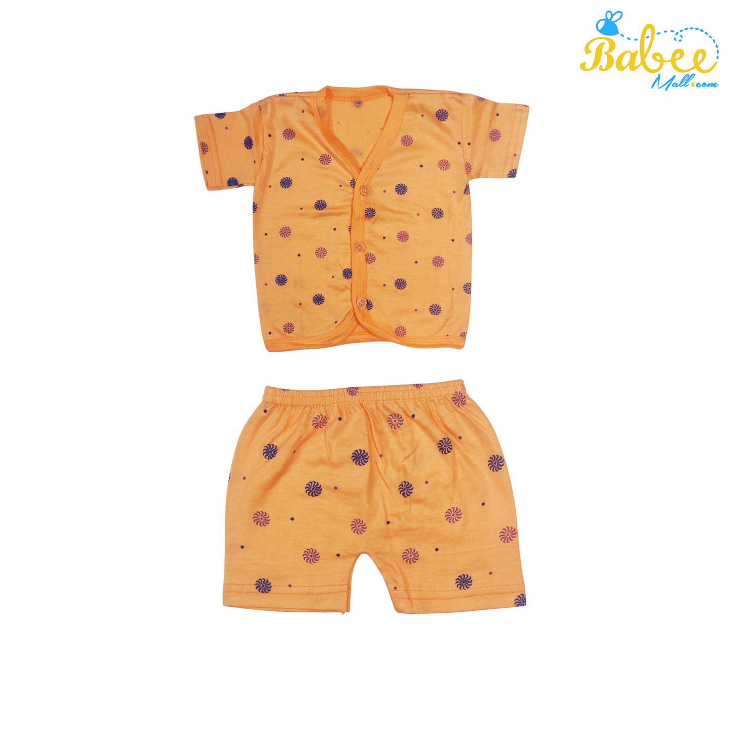 Organic Cotton Newborn Button  Jhablas Top and Shorts Set (0-9 Months) (Unisex) Orange