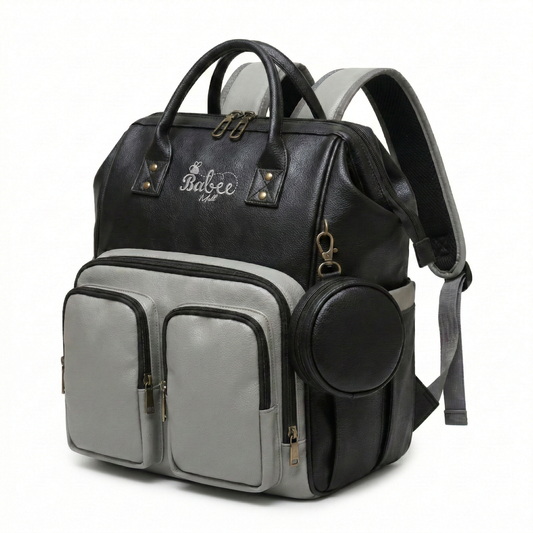 Diaper Bag Vegan Leather (Black & Grey)