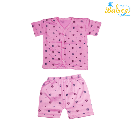 Organic Cotton Newborn Button  Jhablas Top and Shorts Set (0-9 Months) (Unisex) Pink