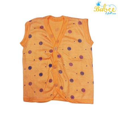 Organic Soft Cotton Newborn Button Jhablas Top and Shorts Set (0-9 Months) - Pure Comfort for Your Precious Little One (Unisex) Orange (Sleeveless)