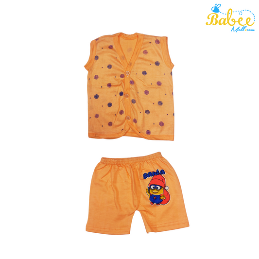 Organic Cotton Newborn Button Jhablas Top and Shorts Set (0-9 Months) (Unisex) Orange (Sleeveless)