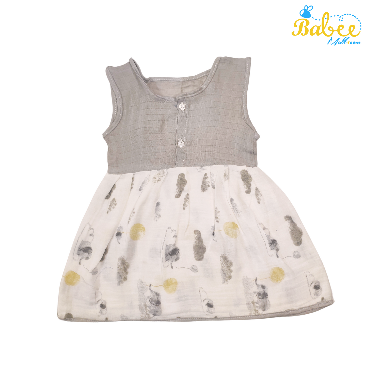 Baby Muslin Frock with Printed Delight 0-12 Months (Gray)