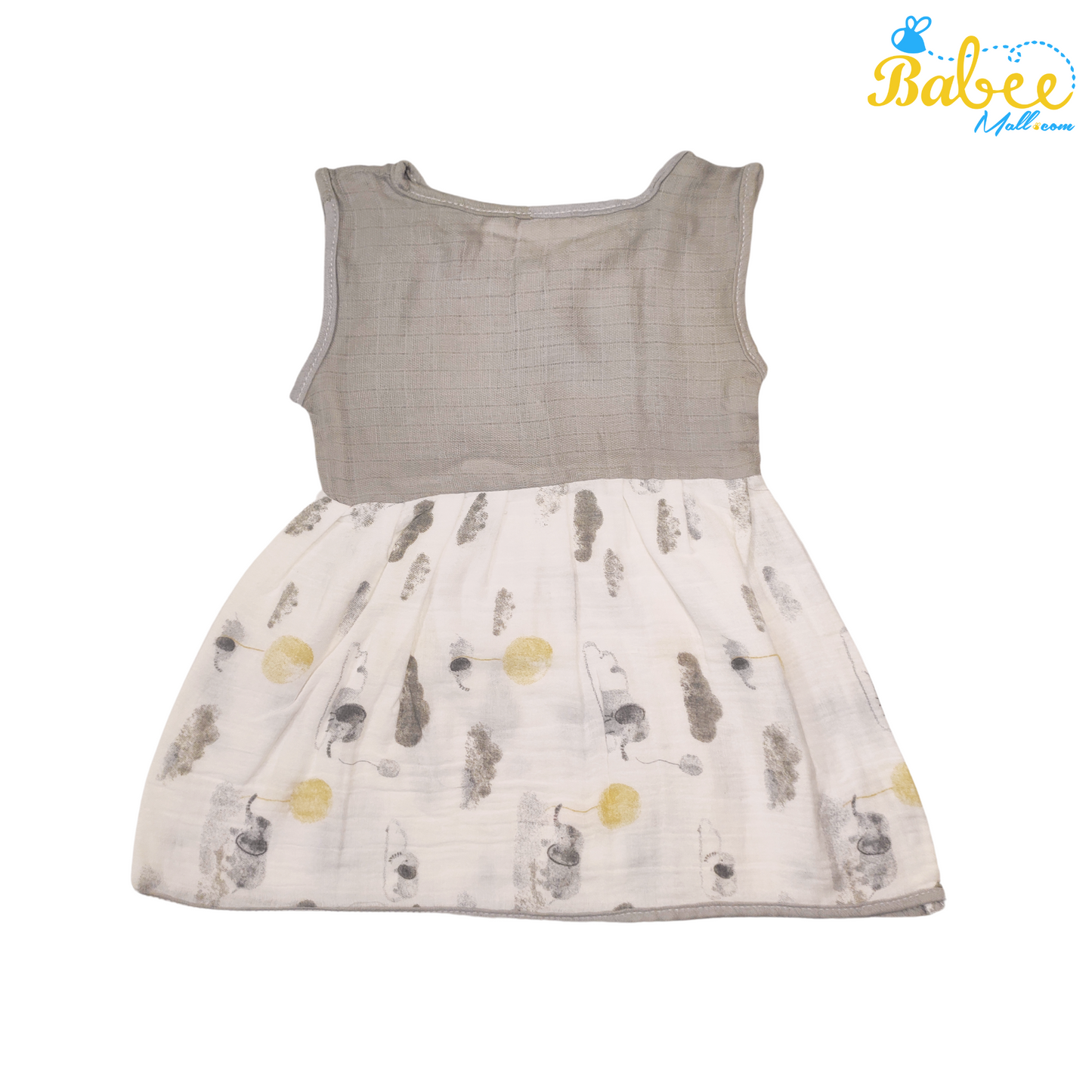 Baby Muslin Frock with Printed Delight 0-12 Months (Gray)