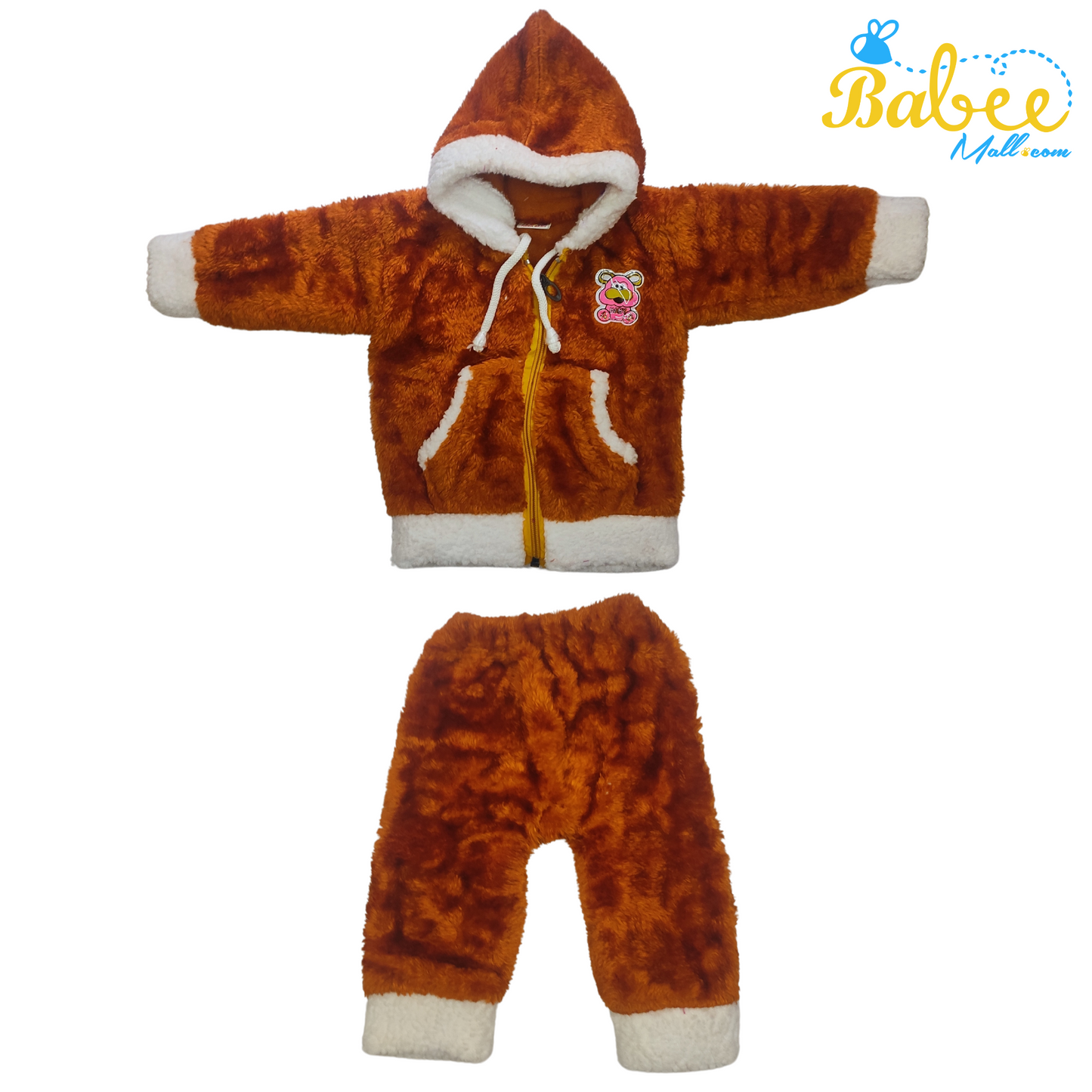 0-6 Month Hooded Winter Night Suit with Faux Fur Trim - Cozy Warmth for Your Little Winter Explorer Brown