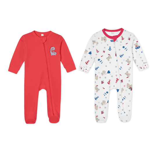 Zipper Rompers (Coral Red & Nautical White)