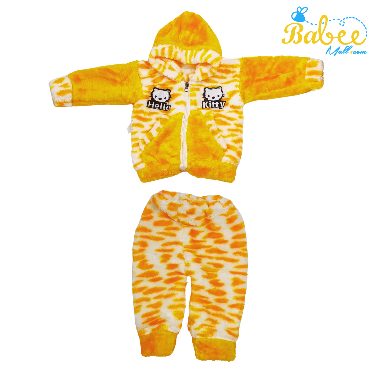 Hooded Winter Night Suit with Faux Fur Yellow Tiger