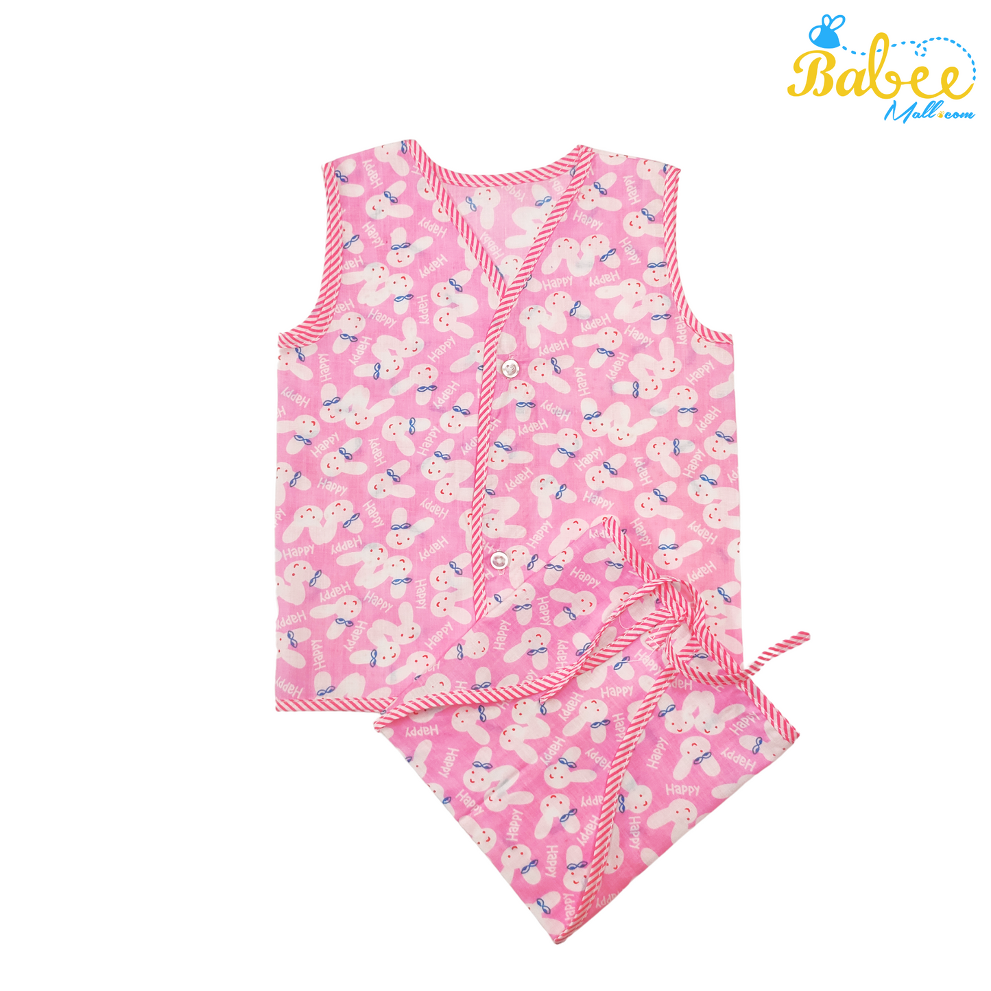 Organic Cotton Jhablas & Nappy Set Button Type (6-12 Months) - Pure Comfort and Eco-Friendly Diapering for Your Little Explorer (Pink)
