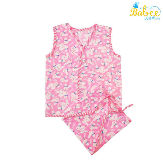 Organic Cotton Jhablas & Nappy Set Button Type (6-12 Months) (Pink)