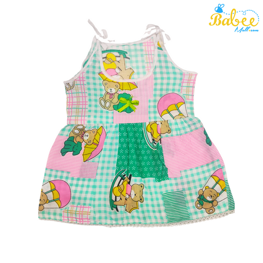 Newborn Cotton Knotted Frock (0-6 months) Teddy Green