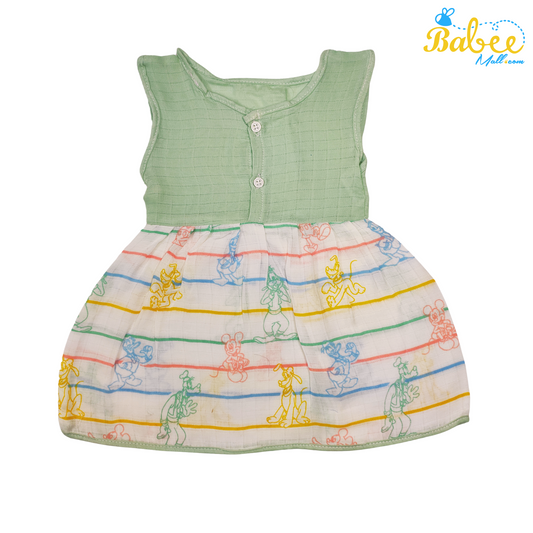 Baby Muslin Frock with Printed Delight - Soft and Stylish Dress for 0-12 Months (Green)