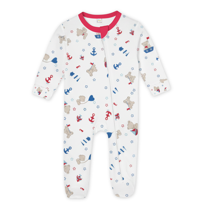 Zipper Rompers (Coral Red & Nautical White)