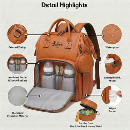 Diaper Bag Vegan Leather (Tan Brown)