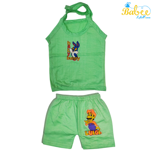 Organic Cotton Newborn KnotJhablas Top and Shorts Set (0-9 Months) (Unisex) Baby Green Bunny