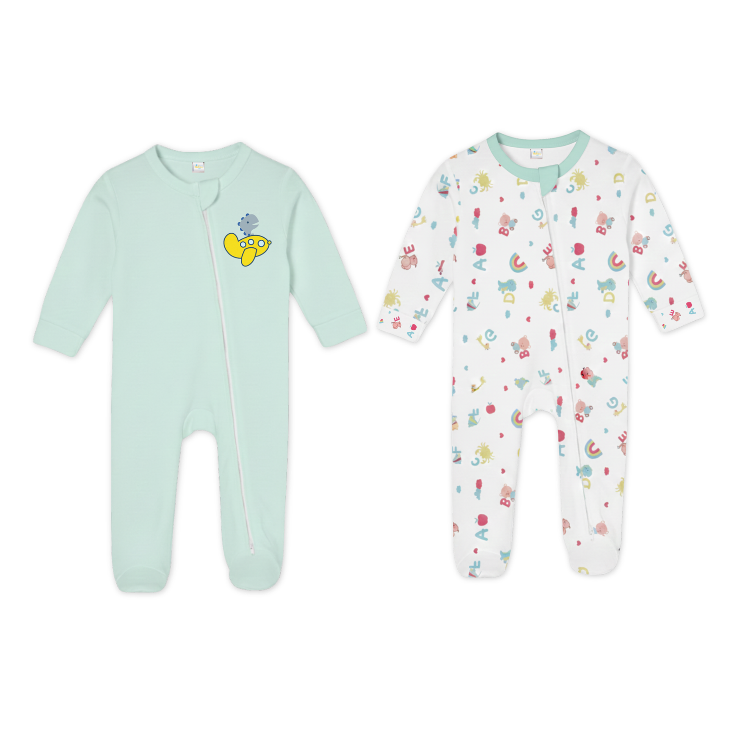 Zipper Rompers (Soft Mint & Candy White)