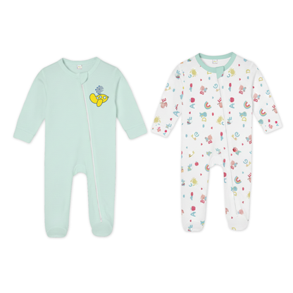 Zipper Rompers (Soft Mint & Candy White)