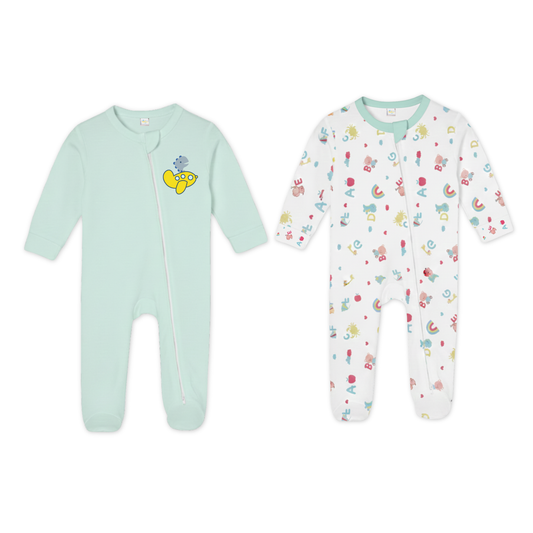Zipper Rompers (Soft Mint & Candy White)
