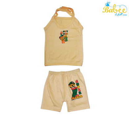 Organic Cotton Newborn KnotJhablas Top and Shorts Set (0-9 Months) (Unisex) Coffee Micky