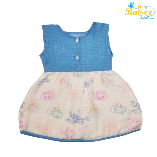 Baby Muslin Frock with Printed Delight - Soft and Stylish Dress for 0-12 Months (Blue)