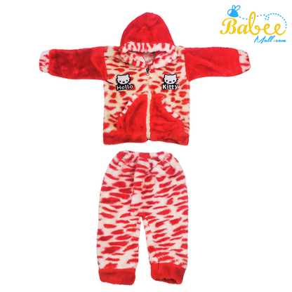 Hooded Winter Night Suit with Faux Fur Trim - Cozy Warmth for Your Little Winter Explorer Red Tiger