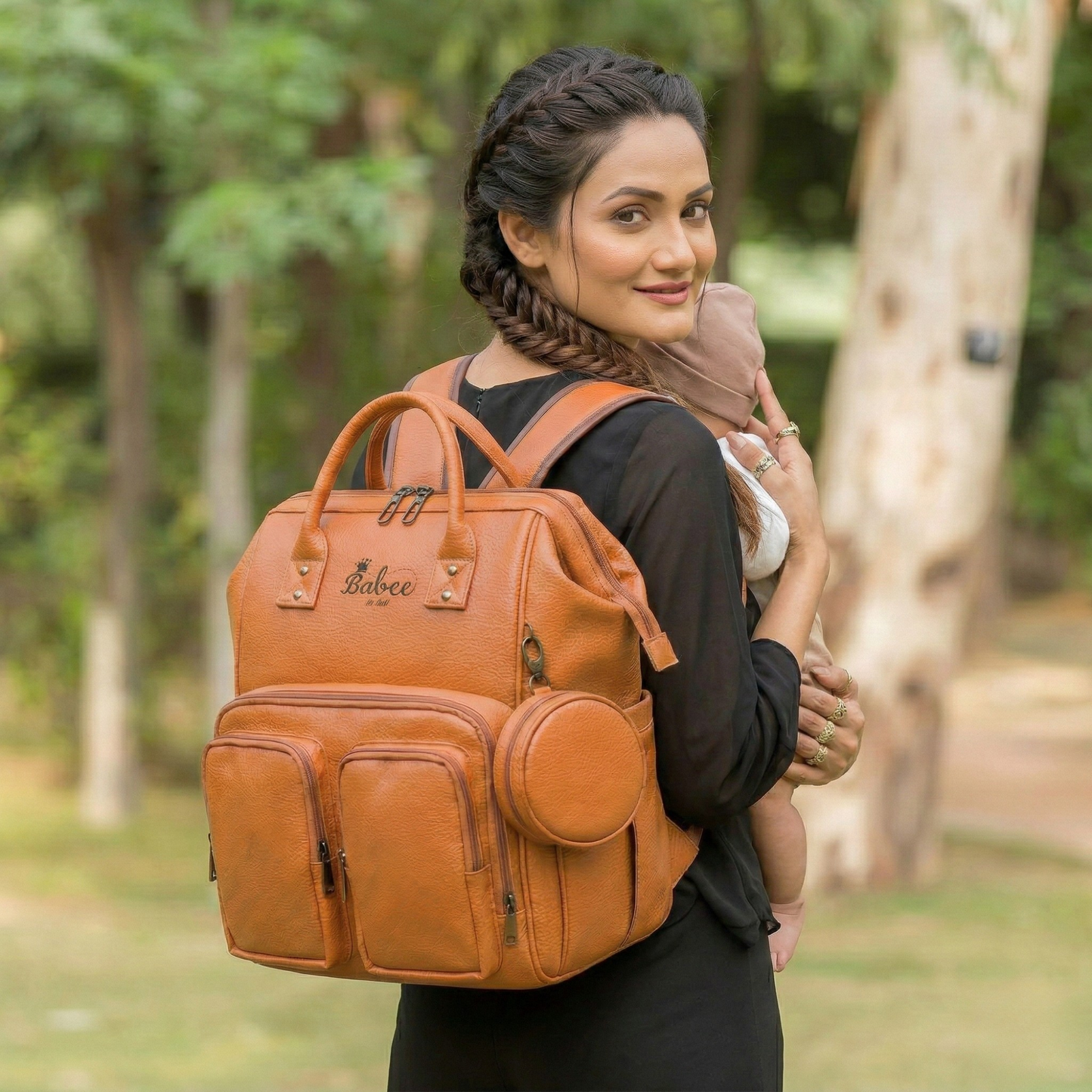 Diaper Bag Vegan Leather (Tan Brown)