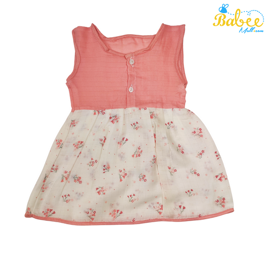 Baby Muslin Frock with Printed Delight - Soft and Stylish Dress for 0-12 Months (Rose)