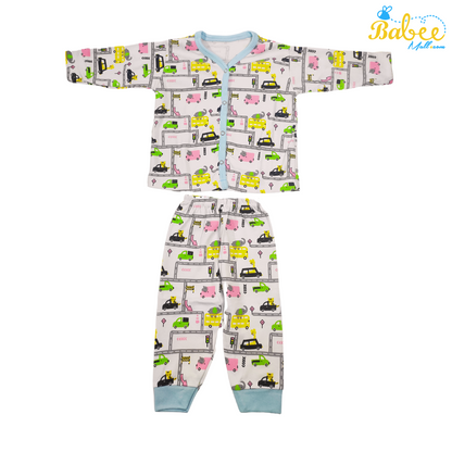 Cozy Newborn Baby Cotton Pajama Set Blue Traffic Road