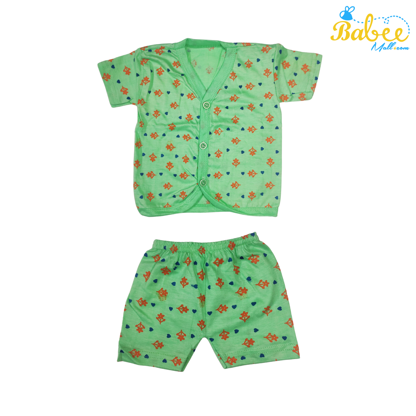 Organic Cotton Newborn Button  Jhablas Top and Shorts Set (0-9 Months) (Unisex) Green