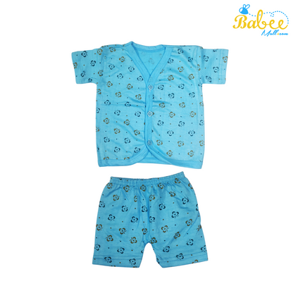 Organic Cotton Newborn Button  Jhablas Top and Shorts Set (0-9 Months) (Unisex) Blue