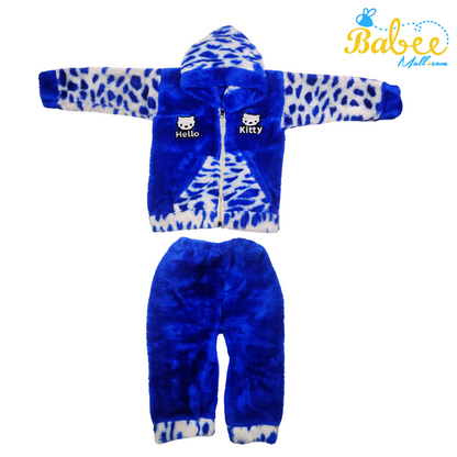 Hooded Winter Night Suit with Faux Fur Blue Tiger