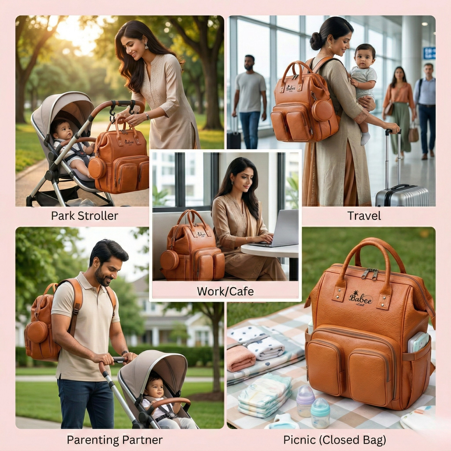 Diaper Bag Vegan Leather (Tan Brown)